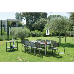 Table De Jardin 10 Personnes Avec 2 Rallonges FERMOB Oléron 155 / 255 X 100 Cm - Carbone -Fermob Soldes Magasin table fermob oleron chaises costa 2 2